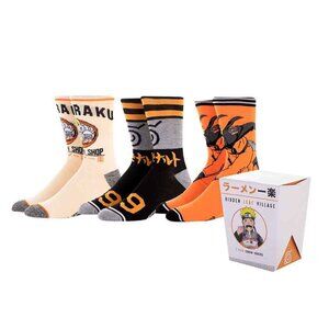 Naruto Shippuden Mens Crew Socks 3-Pack Set in Noodle Box